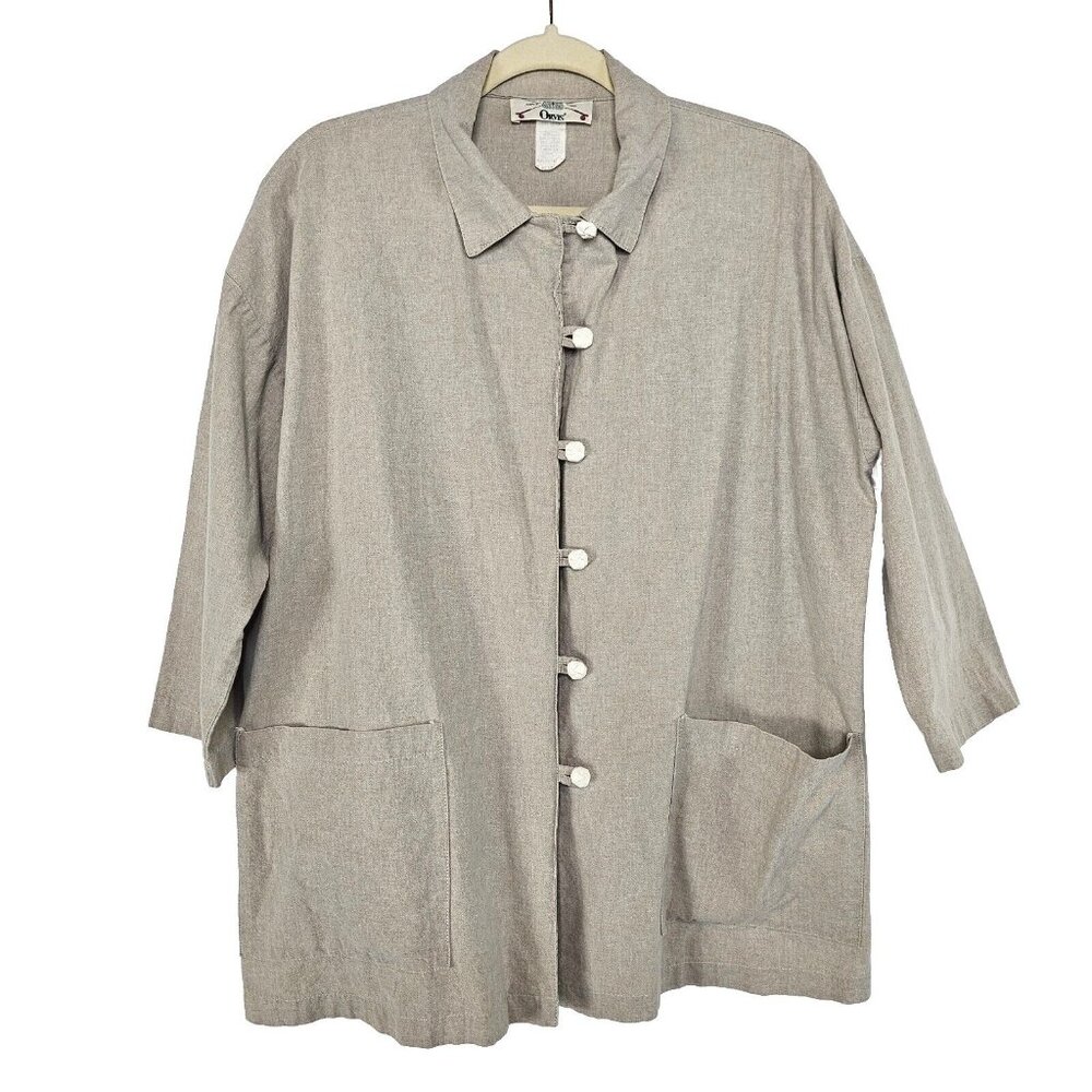 Vintage Orvis Shirt Womens Medium Beige Cotton Grannycore Coastal Ethereal Beach